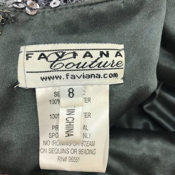 FAVIANA COUTURE‎ SILVER SEQUIN MINI DRESS STRAPLESS V-NECK BODYCON WOMEN'S 8 - Picture 6 of 7